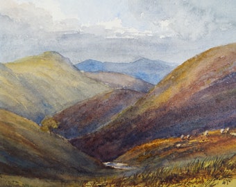 Original Watercolour, early 20th Century, 'Mountain Valley' artist unknown