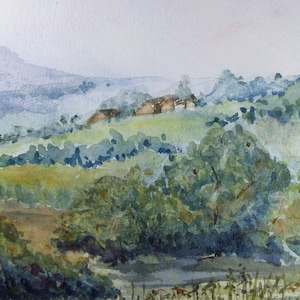 Original Watercolour, &#39;Green Landscape&#39;, c1990&#39;s, Artist Unknown