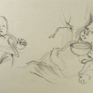 Original Pencil Drawing, 'Study of a Baby', Circa 1960's, Douglas Pittuck (1911-1993)