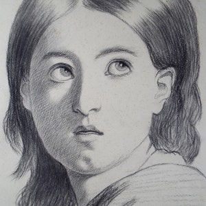 Original Pencil Drawing , &#39;Study of a Girl&#39;, E.W Willson (19th Century) -  from an album of drawings dated 1872