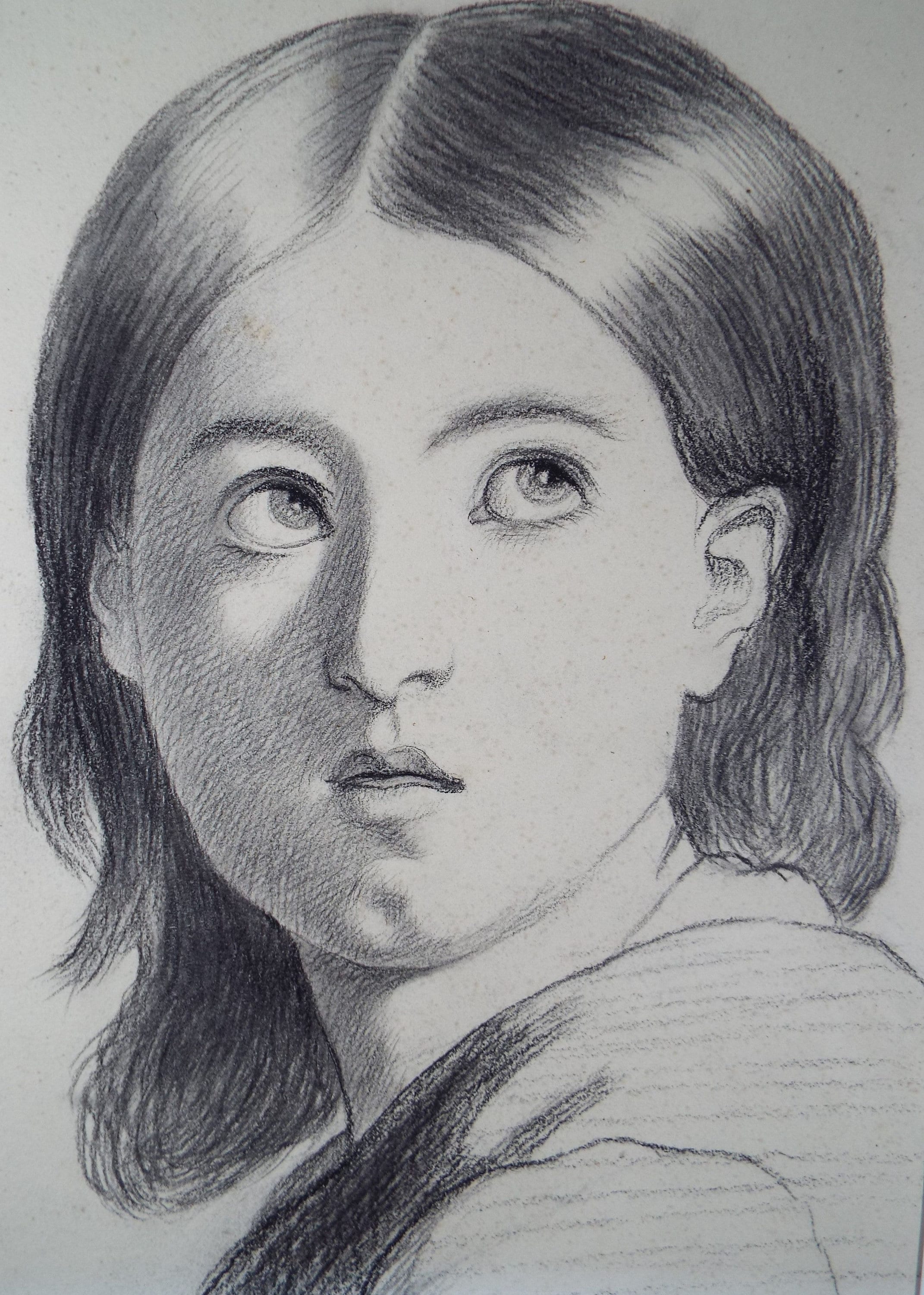 アンティーク鉛筆画：E.W.ウィルソン作「少女の習作」（1872年