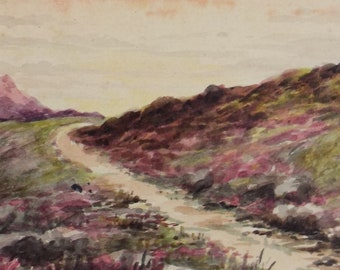 Original Watercolour on Paper, 'Track through moorland', Late 19th Century, Artist Unknown