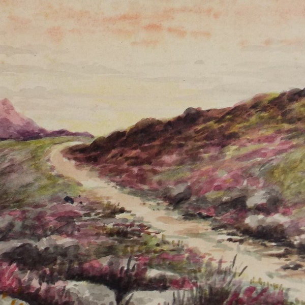 Original Watercolour on Paper, 'Track through moorland', Late 19th Century, Artist Unknown