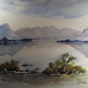 湖水地方の空、湖水地方、湖水地方の絵画、湖水地方の風景、山、水彩