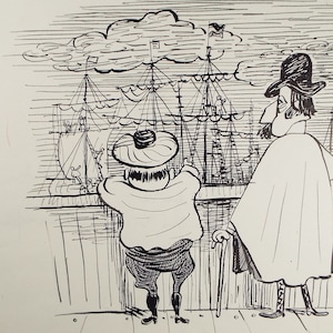 Original Pen and ink, &#39;I see no Ships&#39;, circa 1970&#39;s, Herbert Scheurich (German)