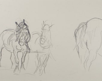 Original Pencil Sketch,'Study of Heavy Horses', Helen Collins (1921-1990), circa 1938/9