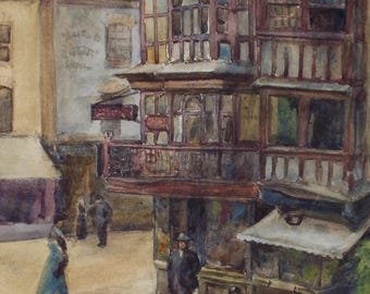Original Watercolour, 'Street scene', Dated 1904, Initialled S.K.