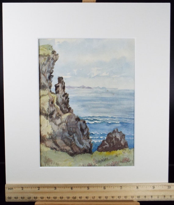海岸の崖」のオリジナル水彩画、1890 年頃、作者不明 - Etsy 日本
