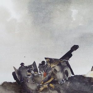Original Watercolour,&#39;Soldiers with Artillery&#39;, Paul Winby (20th Century British)