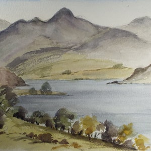 湖水地方の空、湖水地方、湖水地方の絵画、湖水地方の風景、山、水彩