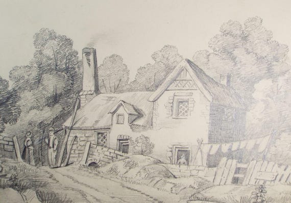Dessin Original XIXe - Rostellan, Brique De Liège, Irlande - Crayon Sur Papier