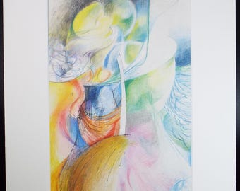 オリジナルの色鉛筆画（紙に描いたもの）、「しなやかな抽象画」、作者