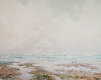 Original Watercolour, 'Gulls on the Shore', Circa 1930's, J Valantine