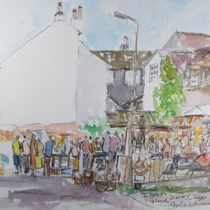 Original Watercolour on Paper, &#39;Totnes Market&#39;, Artist Unknown, Dated 2001
