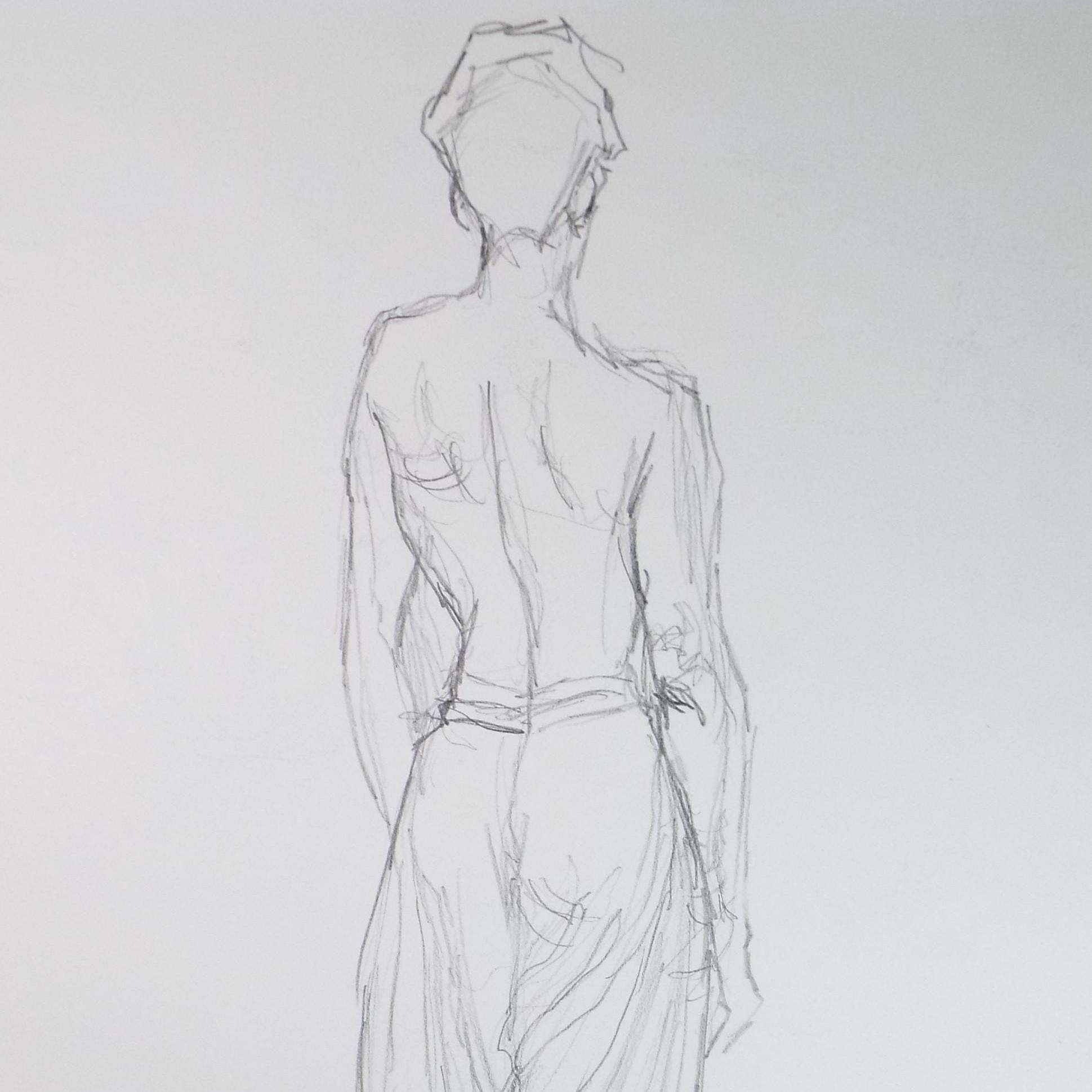 ポーリン・プラマーの鉛筆画：立つ男性、後ろ姿、1990年代 - Etsy 日本