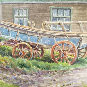 オリジナルの水彩画とグアッシュ画、「青い荷車」、1930 年代頃、チャールズ ブラウン コア (1860-1947)