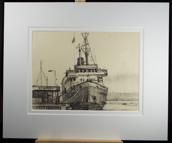 Sailing (Original Line Art, Pencil charcoal watercolour on paper