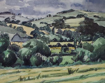 Original Watercolour on Paper, 'Green Landscape', Circa 1970's, Artist Unknown