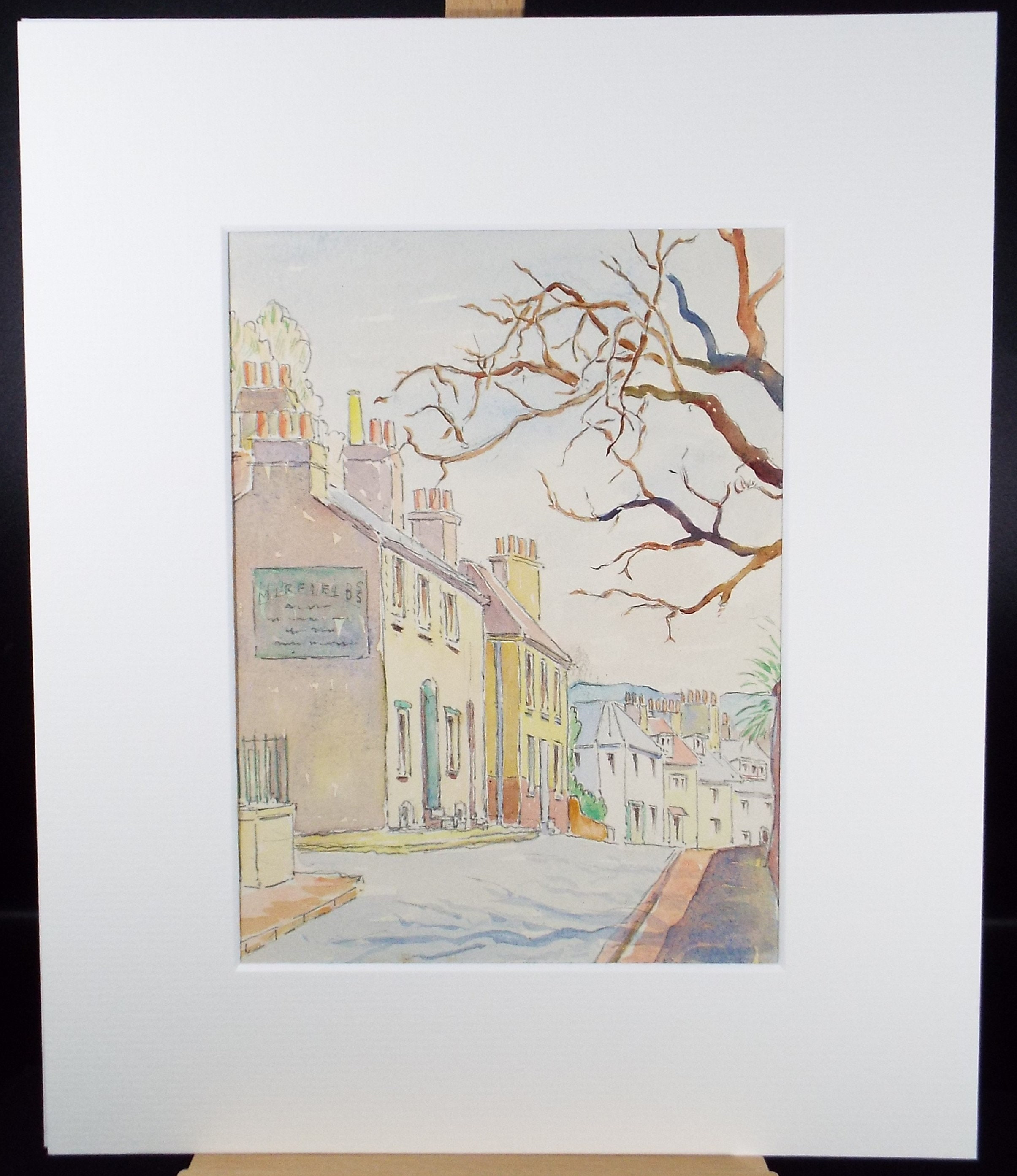 市場の風景 水彩画 作者不明 オリジナル水彩画、「街の風景」、1900 年頃、作者不明 - Etsy 日本