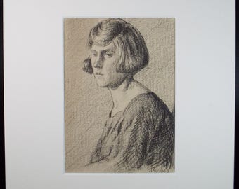 オリジナルのパステル画、「女性の肖像」、ハリー・トーマス、1915 年