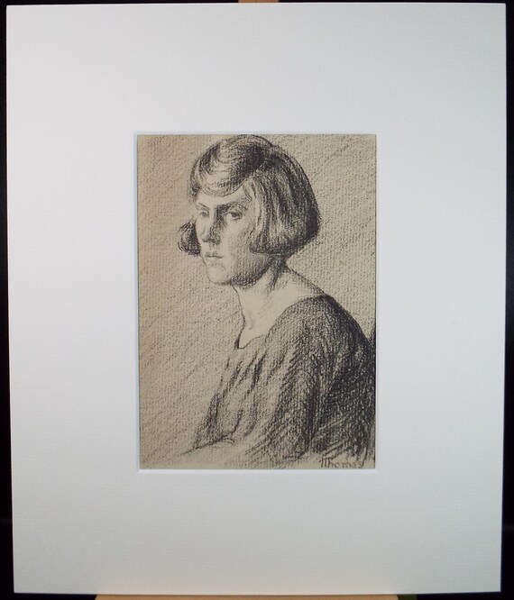 鉛筆とパステル (女性の肖像画 ) 作品Ｎｏ．104 オリジナルのパステル画、「女性の肖像」、ハリー・トーマス、1915 年