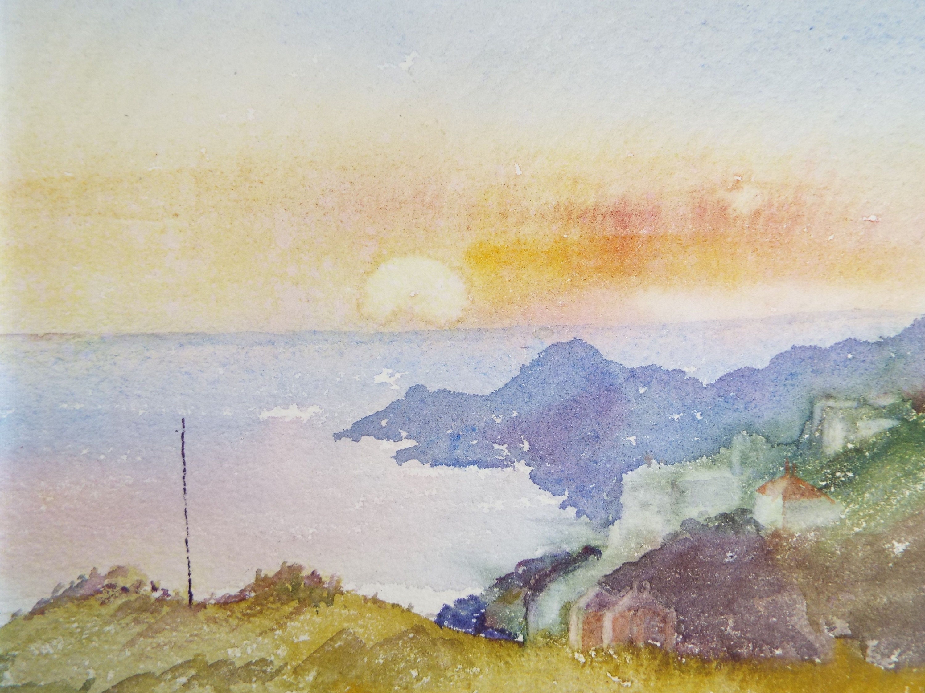 オリジナルの水彩画「海の夕日」、20 世紀初頭、作者不明 - Etsy 日本