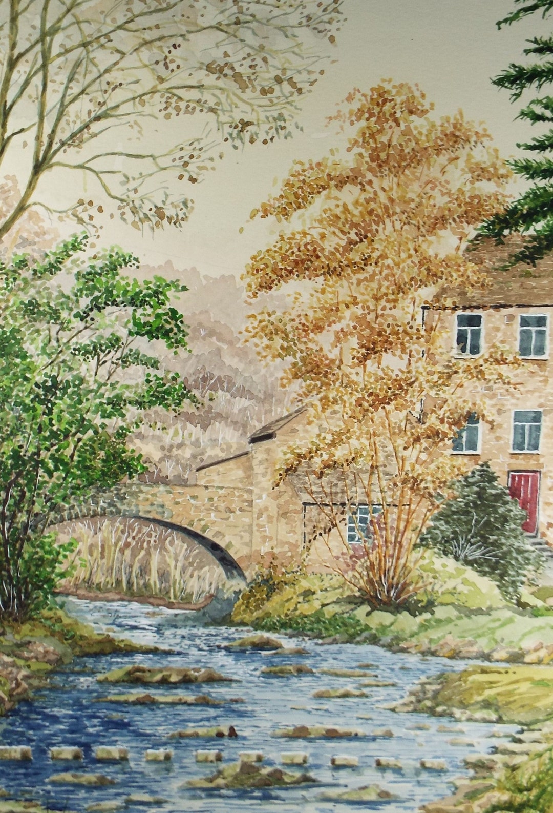 Watercolour Riverside Original Watercolour on Paper, 'riverside Cottages', Artist Unknown ...