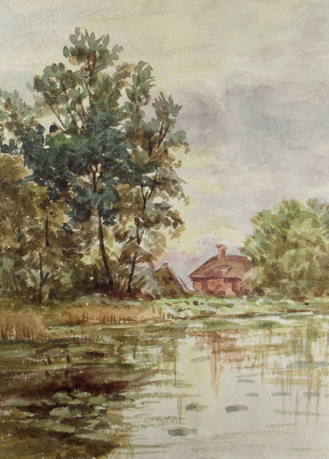 Watercolour Riverside Original Watercolour, 'riverside Cottage', Circa 1930's, Unknown Artist ...