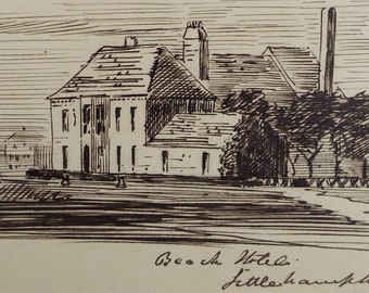 Original Pen & Ink Drawing 'Beach Hotel - Littlehampton', c1890's, A Elliott