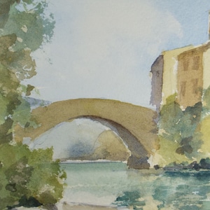 Original Watercolour, &#39;Bridge Over the River&#39;, c1990, Paul Winby