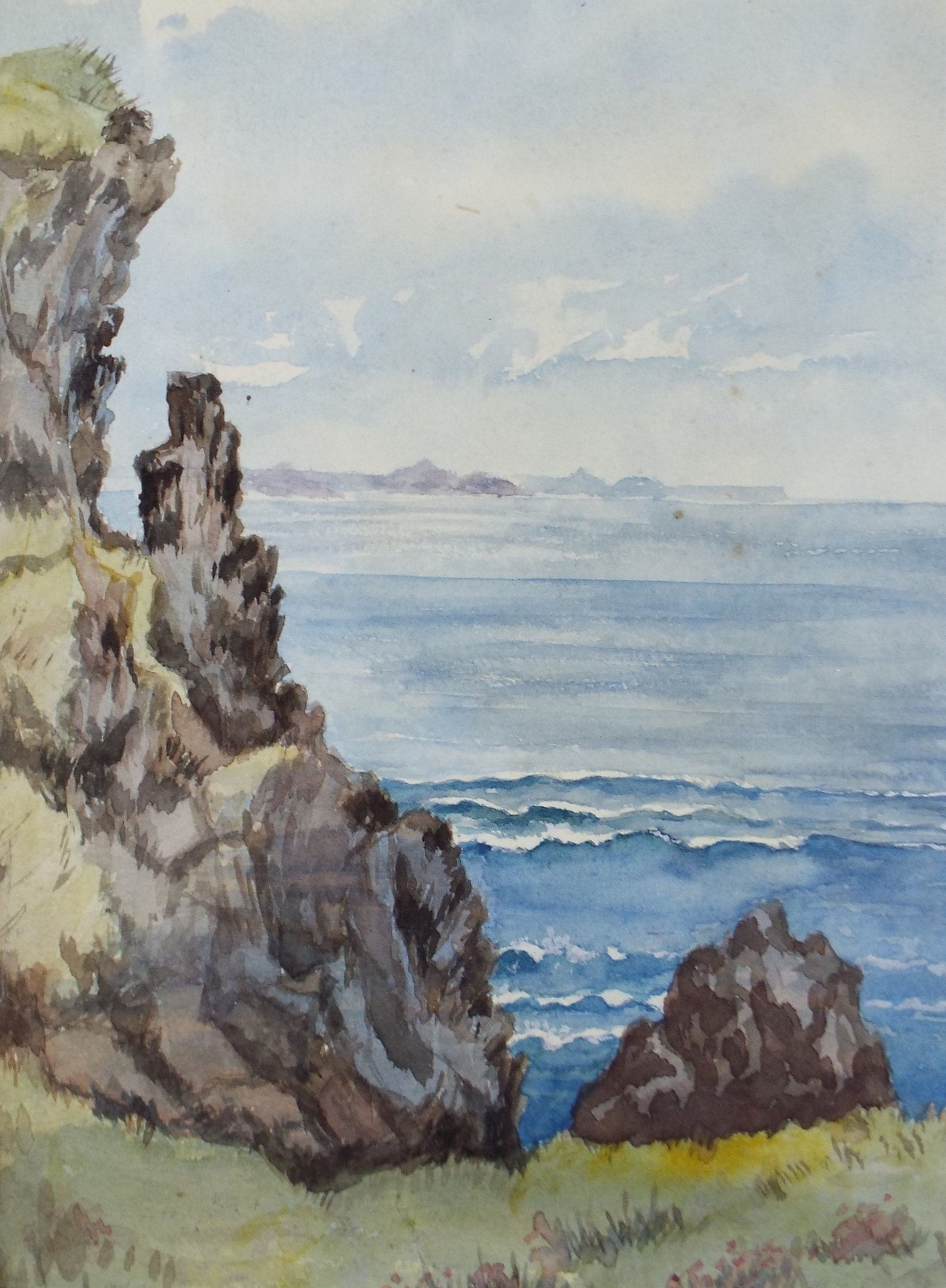 海岸の崖」のオリジナル水彩画、1890 年頃、作者不明 - Etsy 日本
