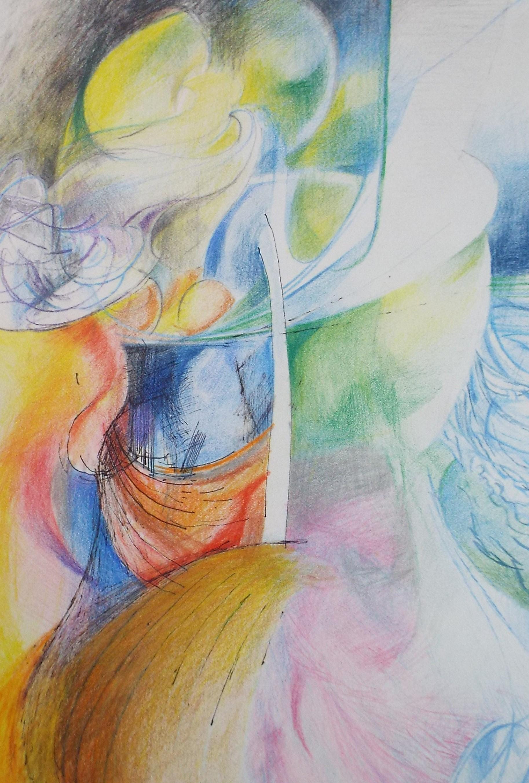 オリジナルの色鉛筆画（紙に描いたもの）、「しなやかな抽象画」、作者不明、1990 年代頃 - Etsy 日本, image size:1827x2707