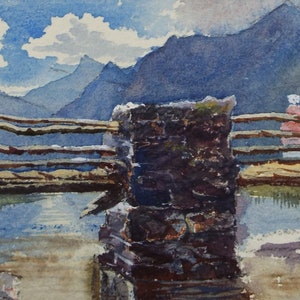 Original Watercolour, 'Bridge, Capel Curig' c1890, Artist Unknown