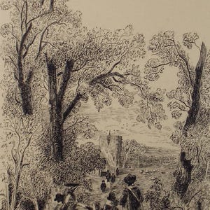 Original Pen and ink drawing, &#39;Figures at a Stile&#39;, circa 1860&#39;s, Artist Unknown