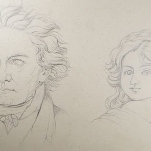 Original Pencil Drawing , &#39;Two Head Studies&#39;, E.W. Willson (19th Century) -  from an album of drawings dated 1872
