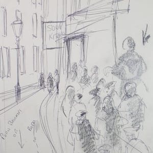 Pencil & Ink Drawing, &#39;The Soup kitchen&#39;, Bernard McMullen (1952-2015)