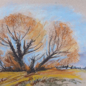 Original Conte Drawing, &#39;Autumn tree study&#39;, Circa 1990&#39;s Artist Unknown