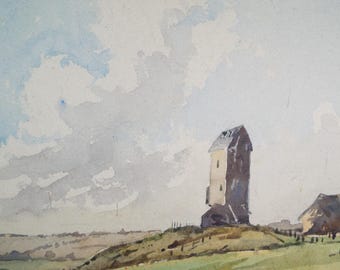 オリジナル水彩画、「帆を失った風車」、1950 年代頃、作者不明 - Etsy