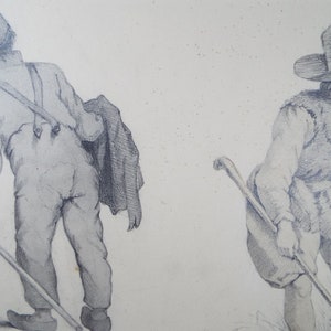 Original Pencil Drawing , &#39;Study of two farm workers&#39;, E.W Willson (19th Century) -  from an album of drawings dated 1872