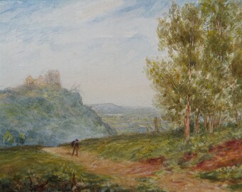 Original Watercolour, 'A Road through the Hills', Late 19th Century, Artist Unknown