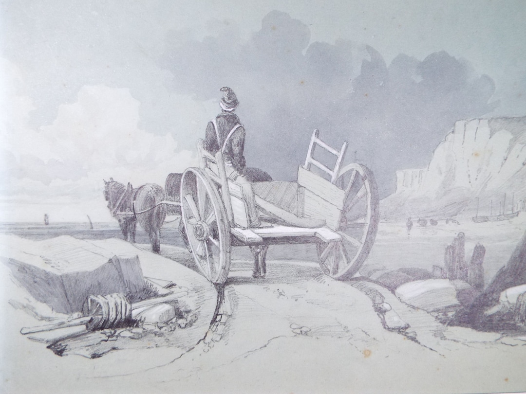 Original Pencil and Chalk Drawing Circa 1850, 'cart on the Beach ...