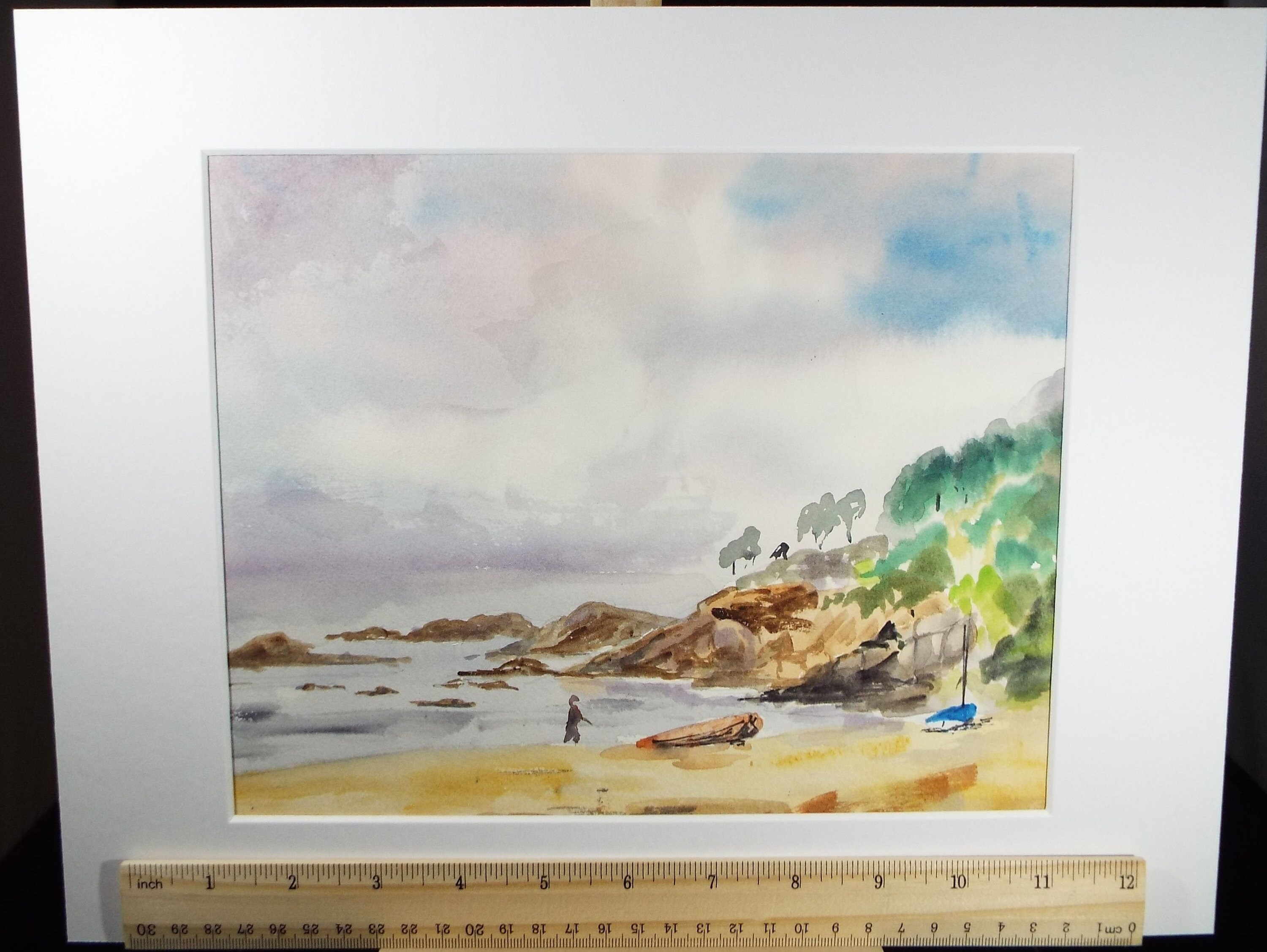 オリジナル水彩画「浜辺の人物たち」、1990年代頃、作者不明 - Etsy 日本