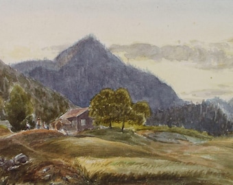 アンティーク　水彩画 19世紀の水彩画：オランダの画家のアトリエ、アンティークアート