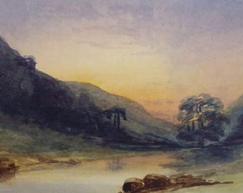 Original Watercolour, 'Valley at Sunrise ', Early 20th Century, Unknown Artist