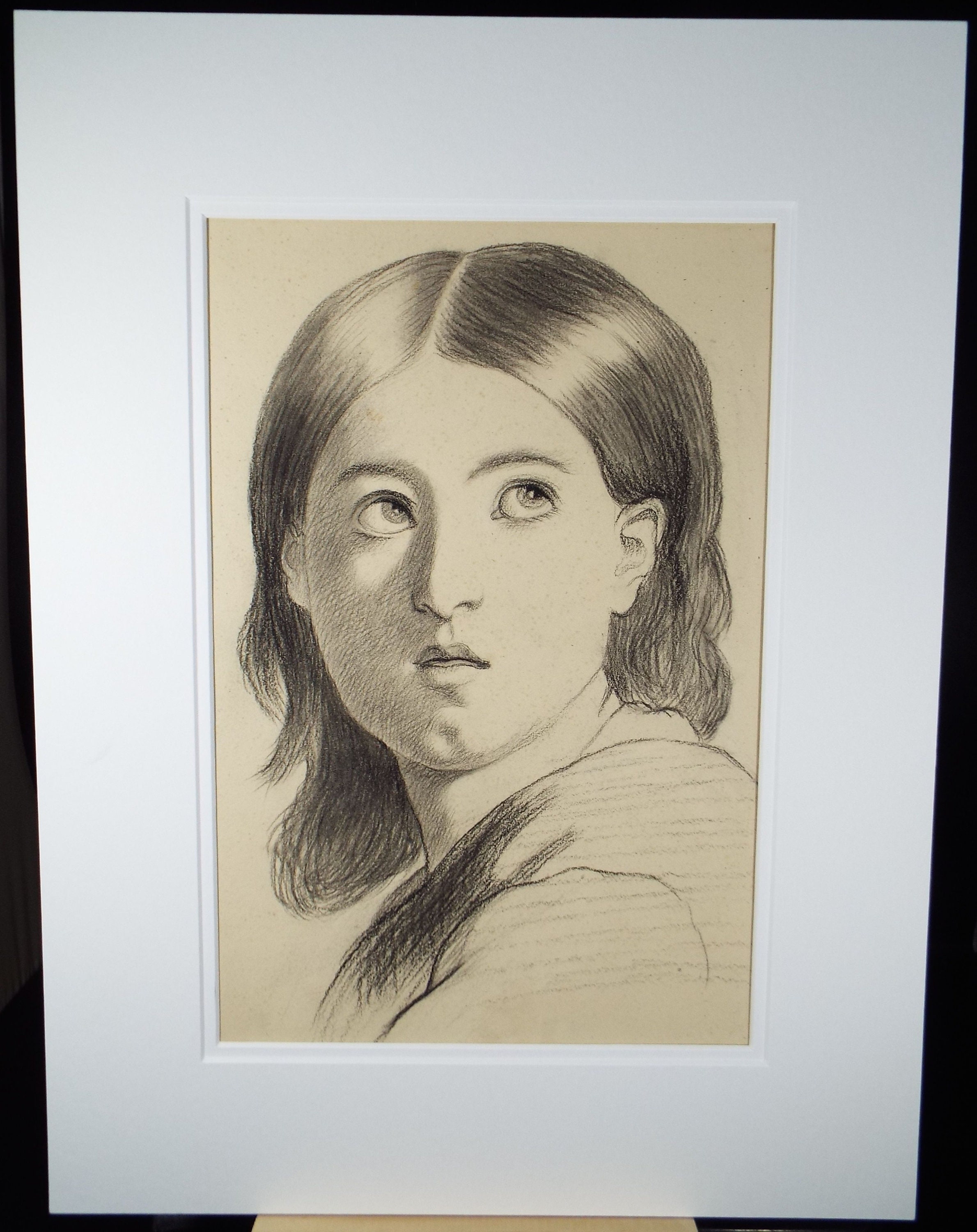 アンティーク鉛筆画：E.W.ウィルソン作「少女の習作」（1872年