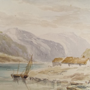 Original Watercolour, &#39;Rocky inlet with boats&#39;, Circa 1880&#39;s, unsigned