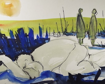 影のある男の肖像、オリジナル油絵、リネンキャンバス 9x12インチ