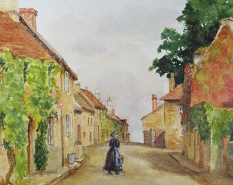 Original Watercolour, 'Sussex Village' -  Possibly Singleton, 1925, M.E. Hays