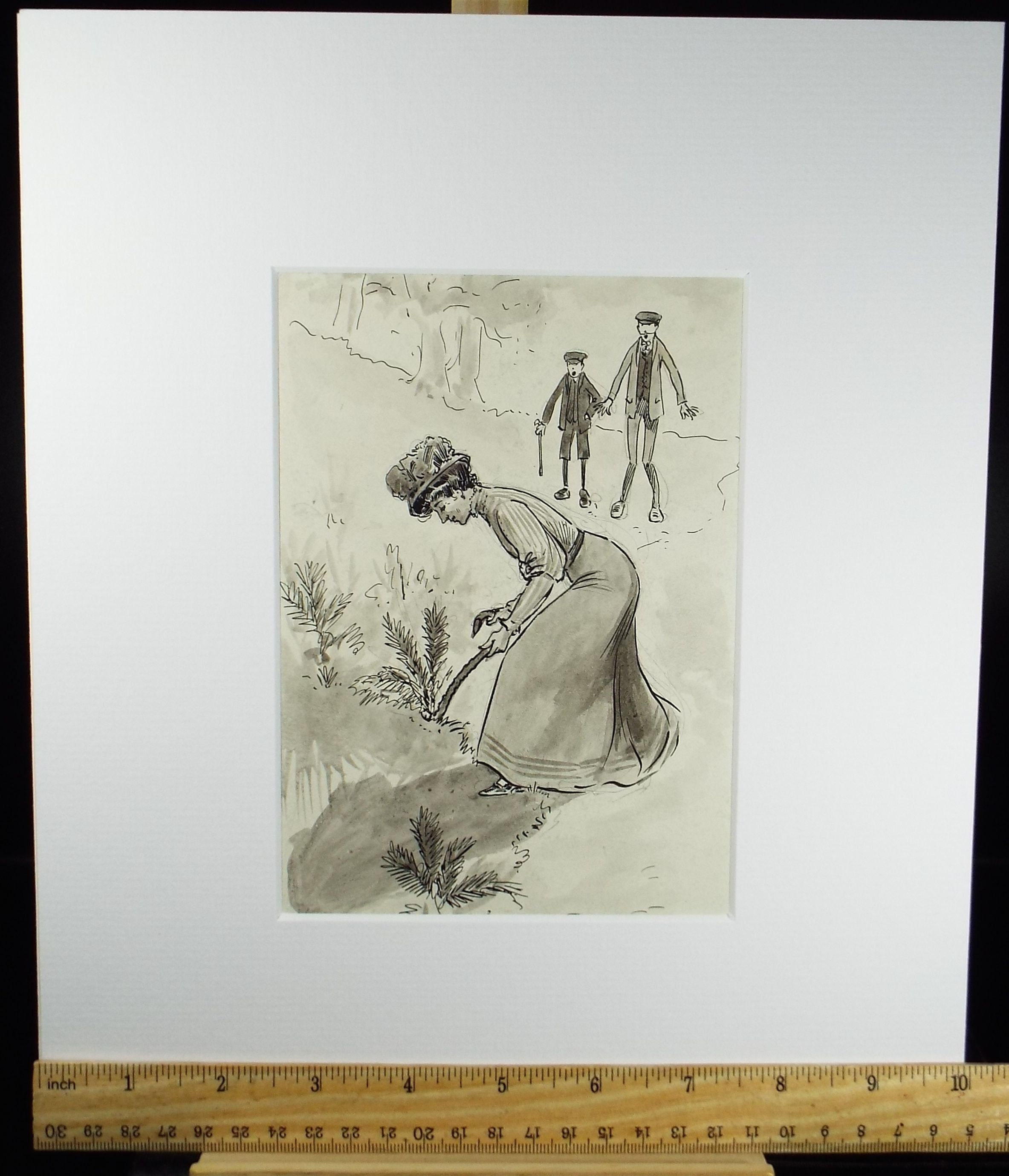 オリジナルのインクと水彩画「シダ掘り」、作者不明、1915 年頃 - Etsy