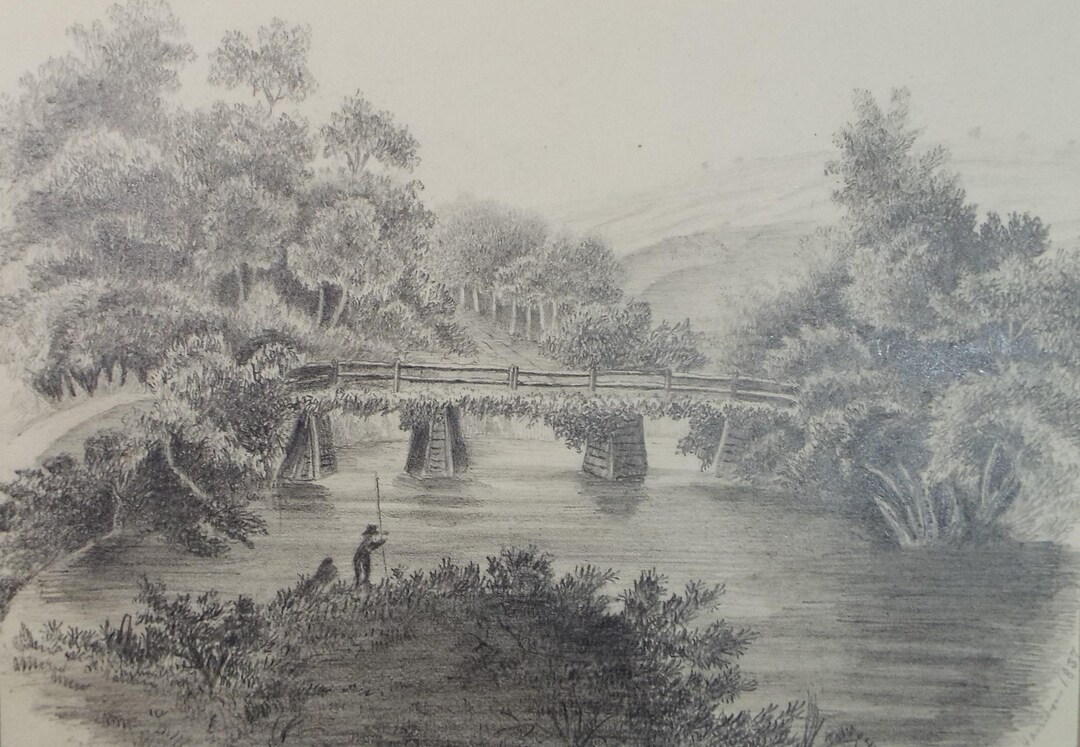 Original Pencil Drawing, 'fishing on the River', Circa 1850', Artist ...